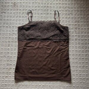 Boutique Essentials Vintage 90s Y2K Retro Cami Womens M Lace Made In USA Brown